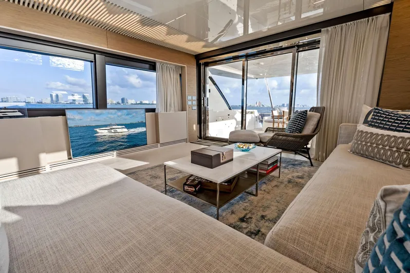  Yacht Photos Pics Luxurious interior of 2020 Ferretti Yachts 920 with ocean view and modern furnishings.
