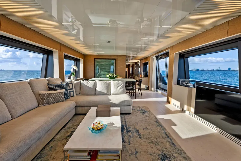 Yacht Photos Pics Luxurious interior of 2020 Ferretti Yachts 920 with ocean views and elegant furnishings.