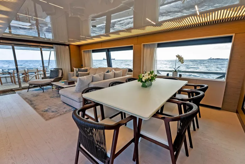  Yacht Photos Pics Luxurious interior of 2020 Ferretti Yachts 920 with ocean view and elegant furnishings.