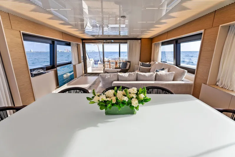  Yacht Photos Pics Luxurious interior of 2020 Ferretti Yachts 920 with ocean view and elegant decor.