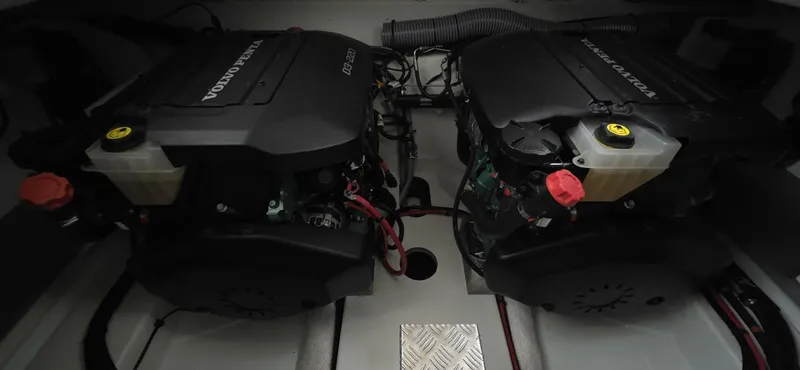  Yacht Photos Pics Engine room of 2020 Jeanneau NC 37 with dual Volvo Penta engines.