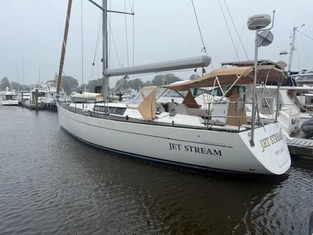 Jet Stream Yacht Photos Pics 2003 Wauquiez Centurion 45s sailboat docked in a marina, named "Jet Stream".