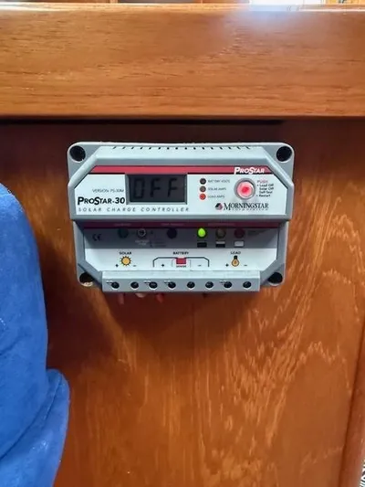 Jet Stream Yacht Photos Pics ProStar-30 solar charge controller on 2003 Wauquiez Centurion 45s yacht interior.