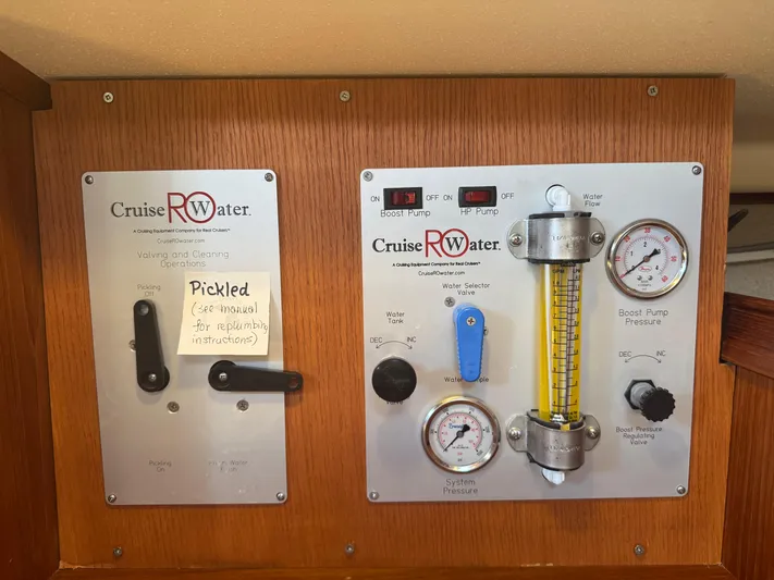 Odyssey Yacht Photos Pics Control panel of a 2002 Island Packet 380 with Cruise RO Water system.