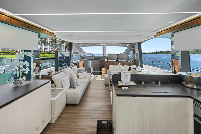 Smile Yacht Photos Pics Luxurious interior of 2023 Astondoa 66 Flybridge yacht with modern design and scenic views.