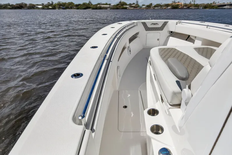  Yacht Photos Pics Invincible 36 Open Fisherman 2023, luxury boat on calm waters.