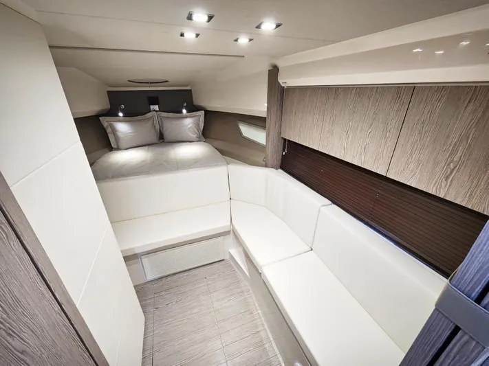  Yacht Photos Pics Luxurious interior of 2024 Sessa Marine C36 OB yacht cabin with modern design.