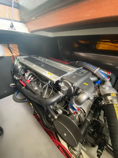  Yacht Photos Pics Engine compartment of 2023 Beneteau Swift Trawler 41 Fly, showcasing modern marine engineering.