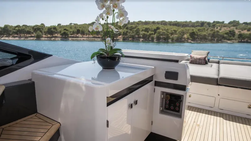  Yacht Photos Pics 2018 Azimut S7 yacht interior with elegant decor and scenic water view.