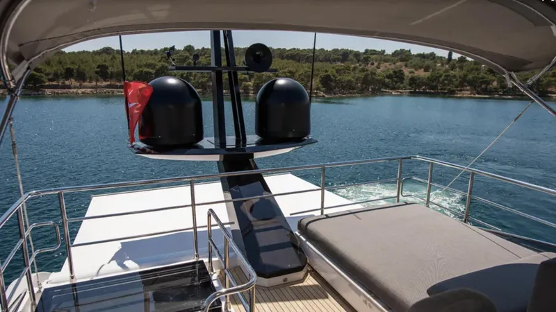  Yacht Photos Pics 2018 Azimut S7 yacht deck with scenic water view.