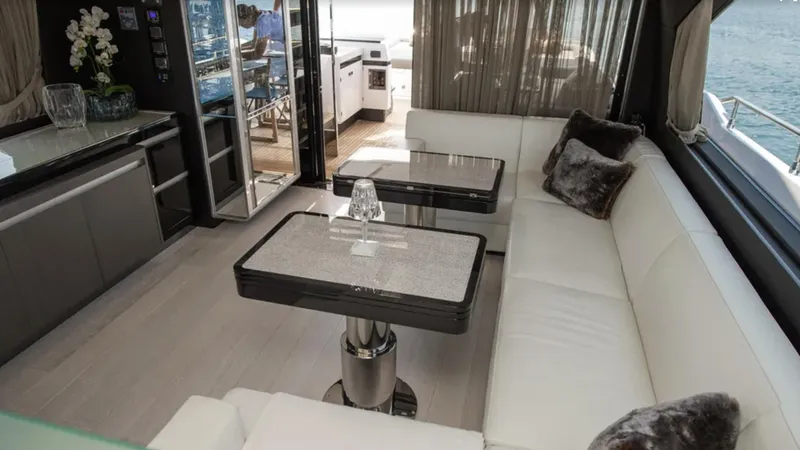  Yacht Photos Pics Luxurious interior of 2018 Azimut S7 yacht with elegant seating and modern decor.
