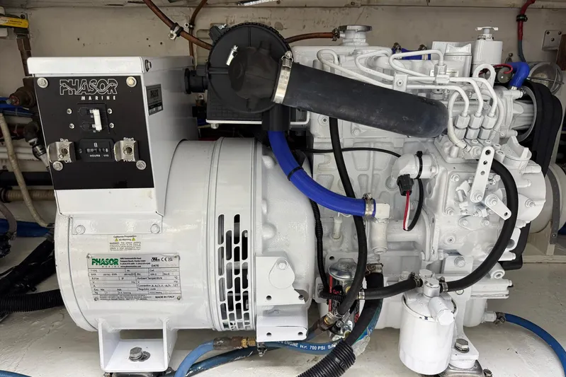 High Tide Yacht Photos Pics Phasor Marine generator in a 1988 Buddy Davis 47 Convertible engine room.