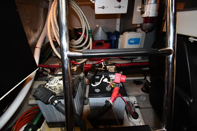 Seriously Yacht Photos Pics Engine room of 2005 Sea Ray 390 Motor Yacht with batteries and wiring.