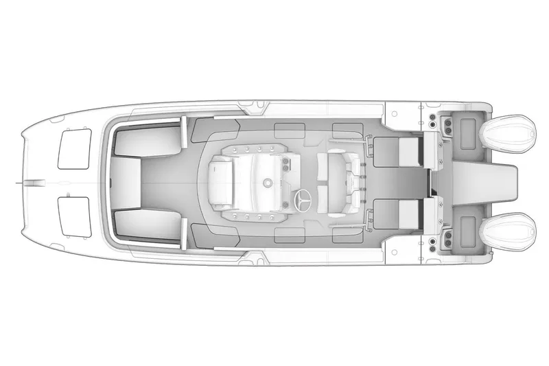  Yacht Photos Pics Manufacturer Provided Image: Top view of 2026 World Cat 265 CC-X boat layout, showcasing seating and helm design.