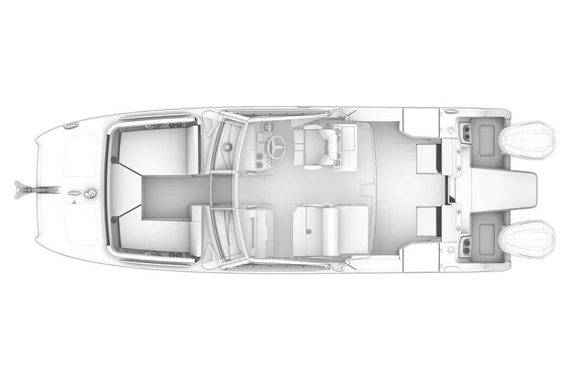 57800 265dc Sf Yacht Photos Pics Manufacturer Provided Image: Top view of 2026 World Cat 265 DC-X boat layout, showcasing seating and helm design.