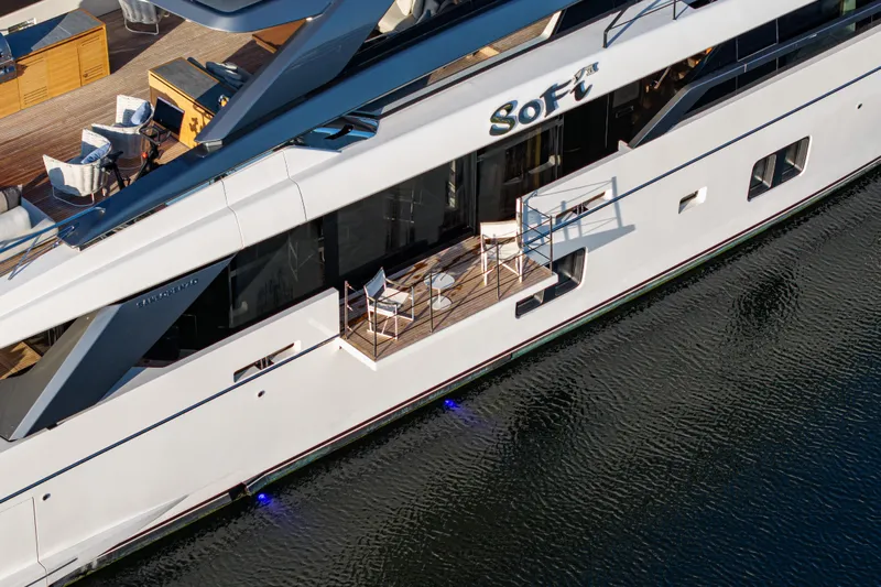 Sofi VI Yacht Photos Pics 2023 Sanlorenzo SL120A luxury yacht with elegant deck and modern design.