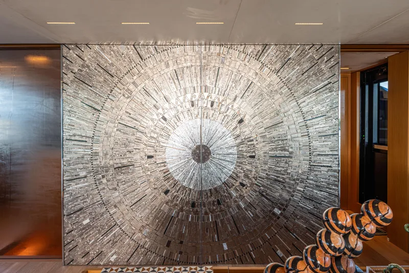 Sofi VI Yacht Photos Pics Decorative metallic wall art on Sanlorenzo SL120A yacht, 2023 model.