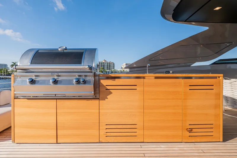 Sofi VI Yacht Photos Pics Outdoor kitchen with grill on 2023 Sanlorenzo SL120A yacht deck.