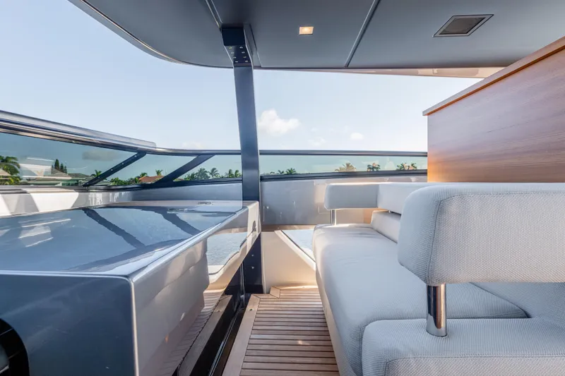 Sofi VI Yacht Photos Pics Luxurious 2023 Sanlorenzo SL120A yacht interior with sleek design and comfortable seating.