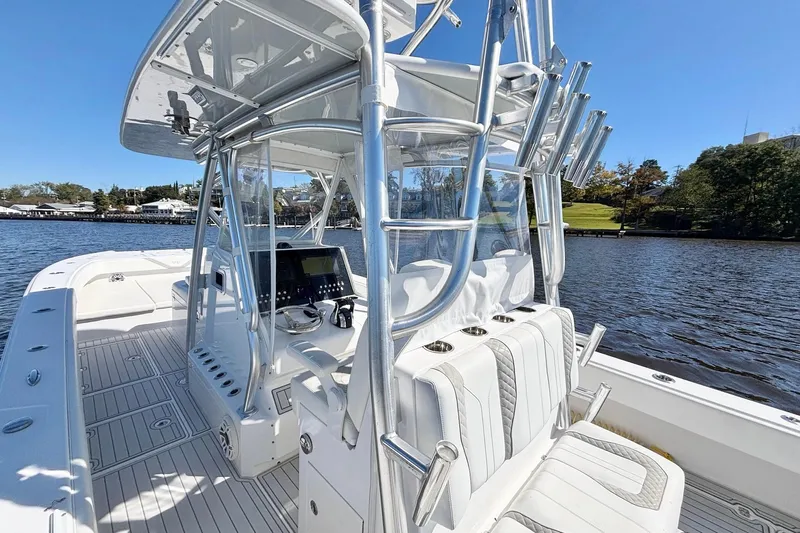  Yacht Photos Pics Custom HHH 35LX Catamaran 2020 on water, featuring sleek design and modern navigation equipment.