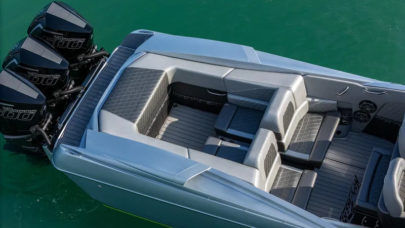  Yacht Photos Pics 2017 Nor-Tech 3900 Super-VEE boat with triple engines on turquoise water.