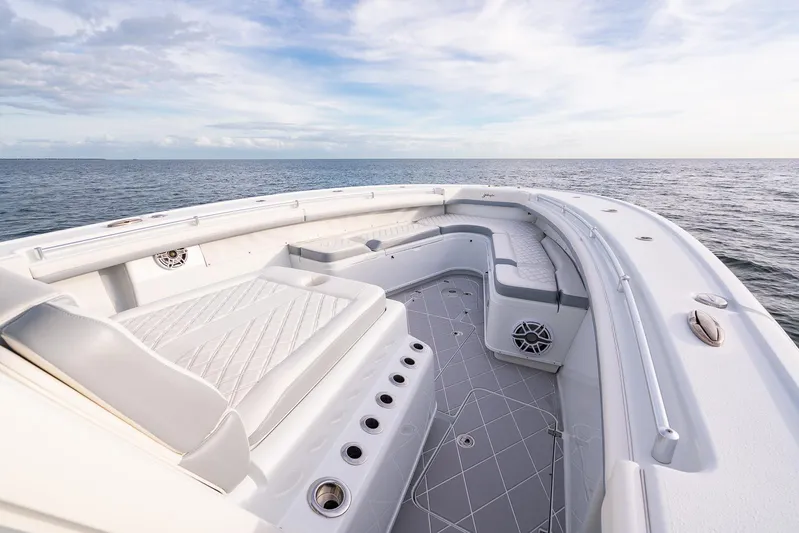  Yacht Photos Pics 2022 Yellowfin 42 boat with spacious seating and ocean view.