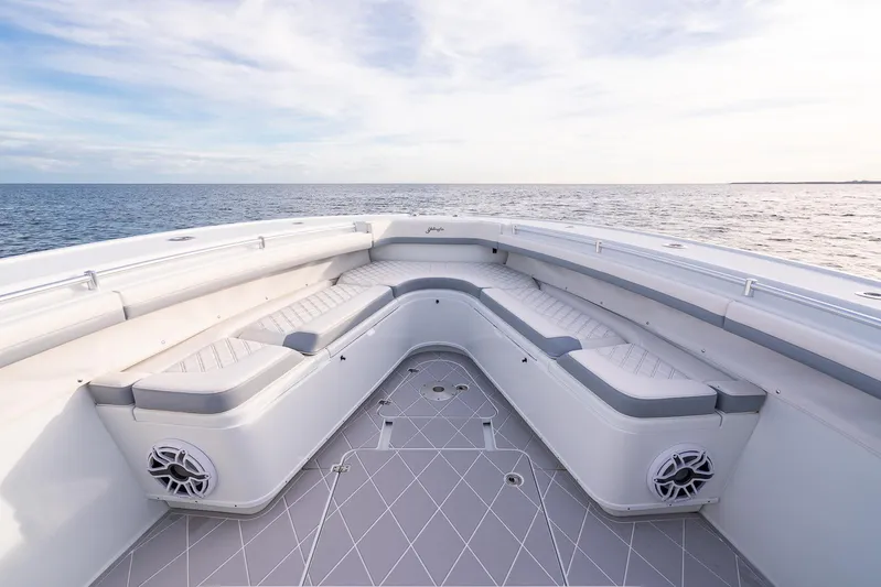  Yacht Photos Pics 2022 Yellowfin 42 boat with spacious seating and ocean view.