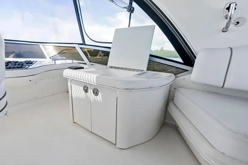 Megusta Yacht Photos Pics 2007 Sea Ray 44 Sedan Bridge interior with sleek white seating and modern design.