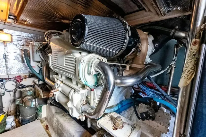 Megusta Yacht Photos Pics Engine room of 2007 Sea Ray 44 Sedan Bridge with visible components and wiring.