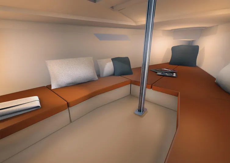 Sorpasso Yacht Photos Pics 2023 Saffier 24 Lite interior with cozy seating and modern design.
