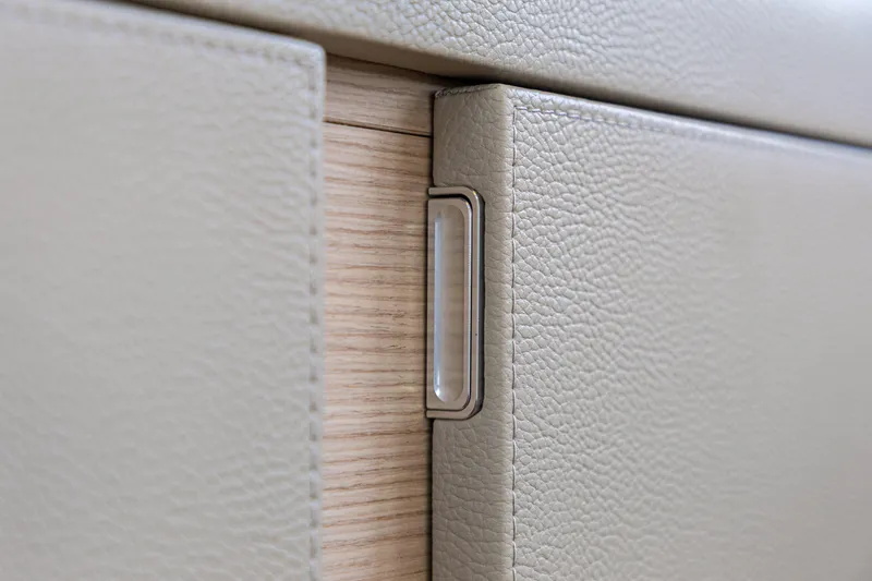 Serenissima III Yacht Photos Pics Close-up of Fountaine Pajot Thira 80's elegant interior detailing, 2025 model.