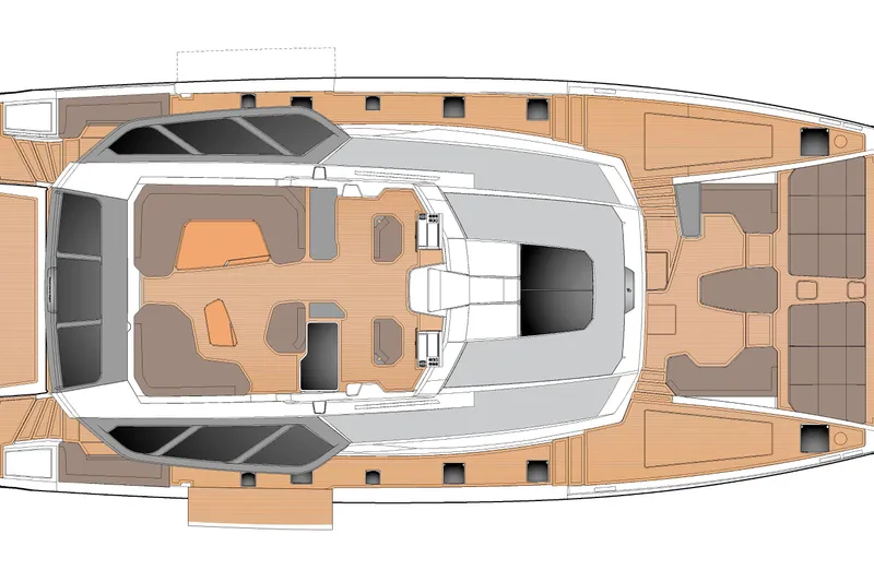 Serenissima III Yacht Photos Pics Top view layout of 2025 Fountaine Pajot Thira 80 luxury yacht design.