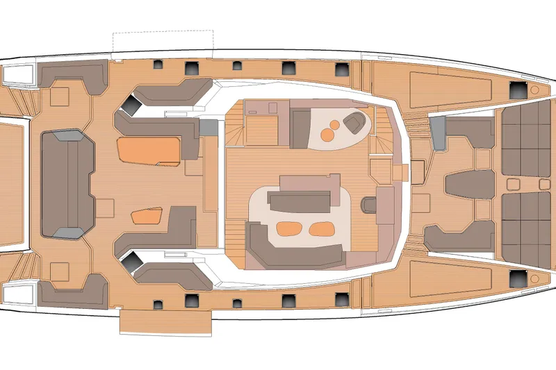 Serenissima III Yacht Photos Pics Floor plan of 2025 Fountaine Pajot Thira 80 luxury yacht, showcasing interior layout.