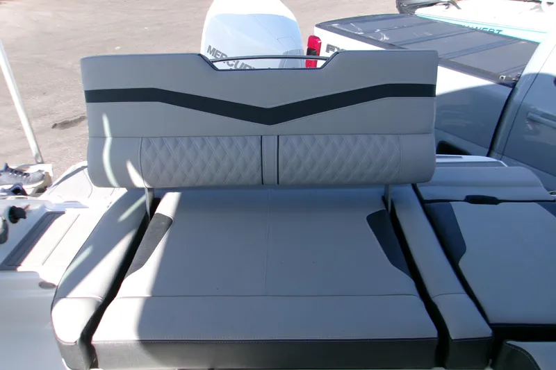  Yacht Photos Pics 2026 Monterey Elite 25 OB boat with luxurious gray seating and modern design.