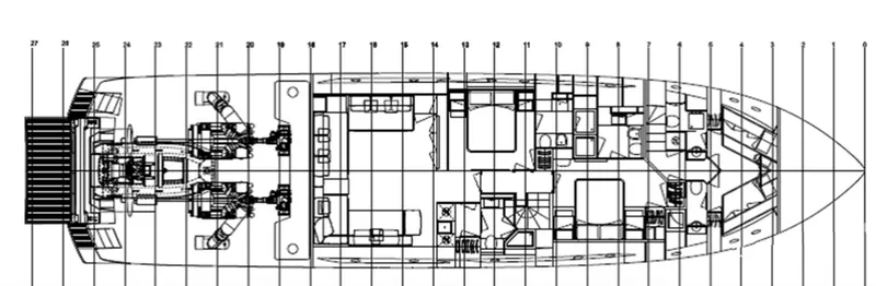  Yacht Photos Pics Blueprint of 2018 Ferretti Yachts 850, showcasing detailed interior layout and engine placement.