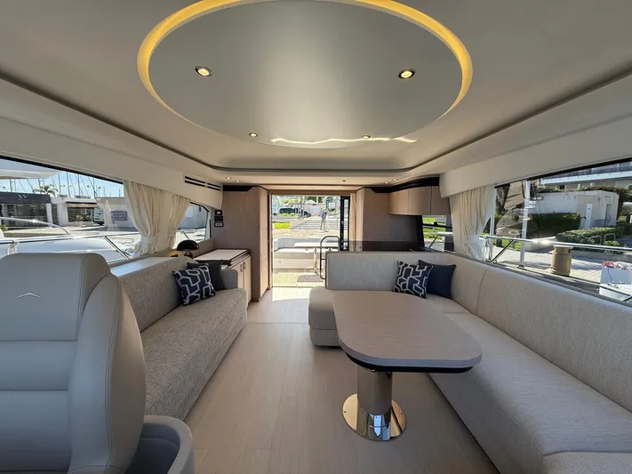  Yacht Photos Pics Luxurious interior of 2025 Azimut Fly 53 yacht with modern seating and elegant design.