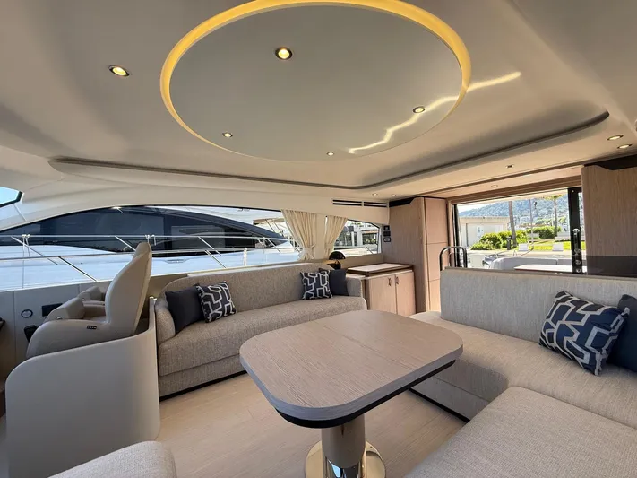  Yacht Photos Pics Luxurious interior of 2025 Azimut Fly 53 yacht with modern seating and elegant design.